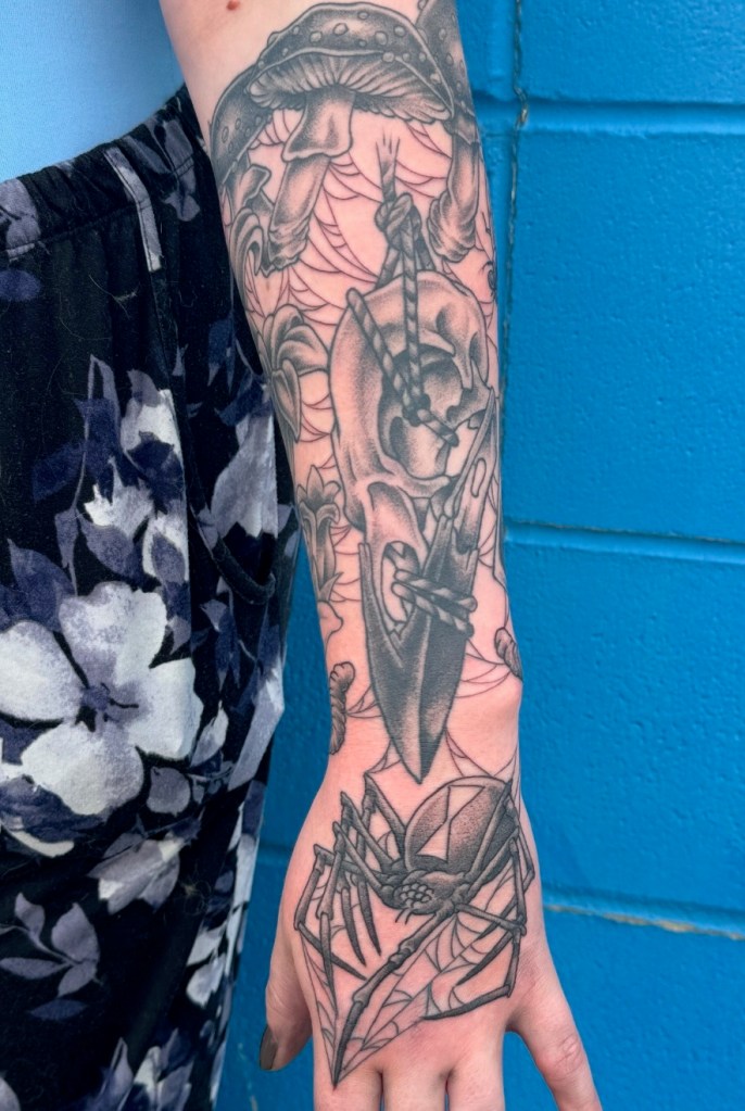 witchy tattoo lower sleeve, done in Sherwood Park Alberta